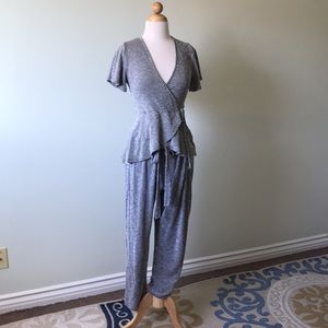 B & W matching set peplum top high waisted bottom